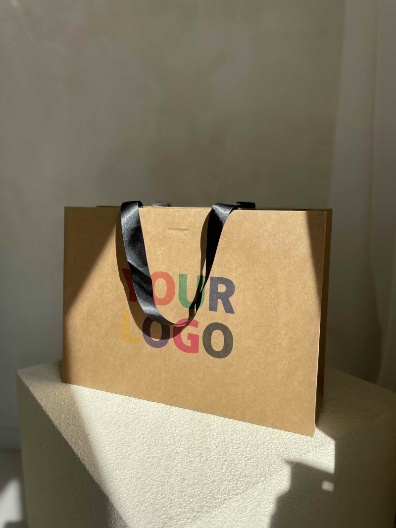 Sac papier Luxe Kraft Express - poignées noires - M (35x12x25cm)
