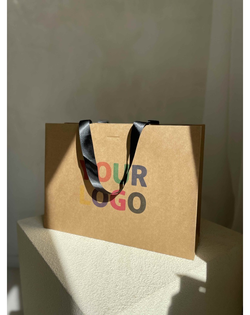 Luxus-Papiertüte Kraft – schwarze Henkel – M (35 x 12 x 25 cm)