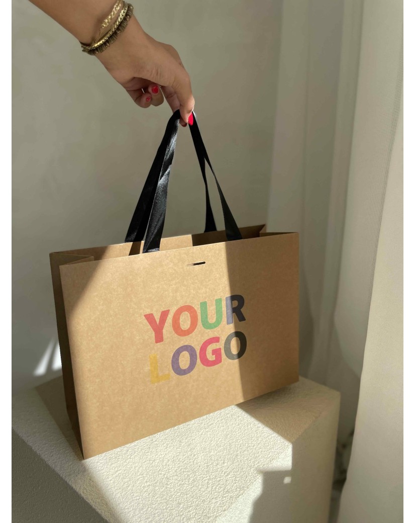 Bolsa de papel de lujo kraft – asas negras – M (35 x 12 x 25 cm)