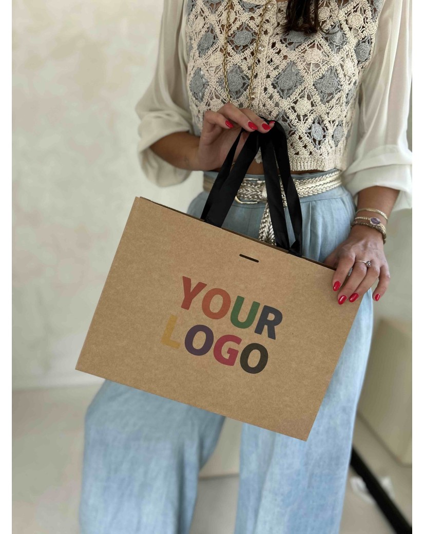 Bolsa de papel de lujo kraft – asas negras – M (35 x 12 x 25 cm)