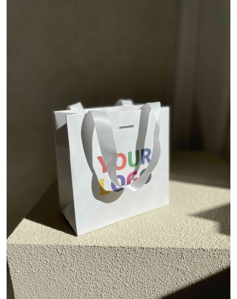 White Luxury Paper Bag – white handles – XS (16 x 8 x 16 cm)
