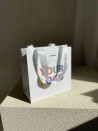 Luxus-Papiertüte Weiß – weiße Kordelhenkel – XS (16 x 8 x 16 cm)