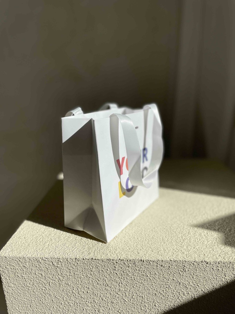 Sac papier Luxe Blanc Express  - poignées blanches - XS (16x8x16cm)