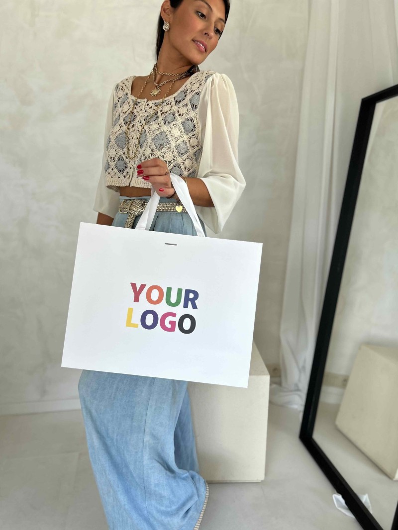 Bolsa de papel de lujo blanca – asas blancas – L (45 x 14 x 35 cm)
