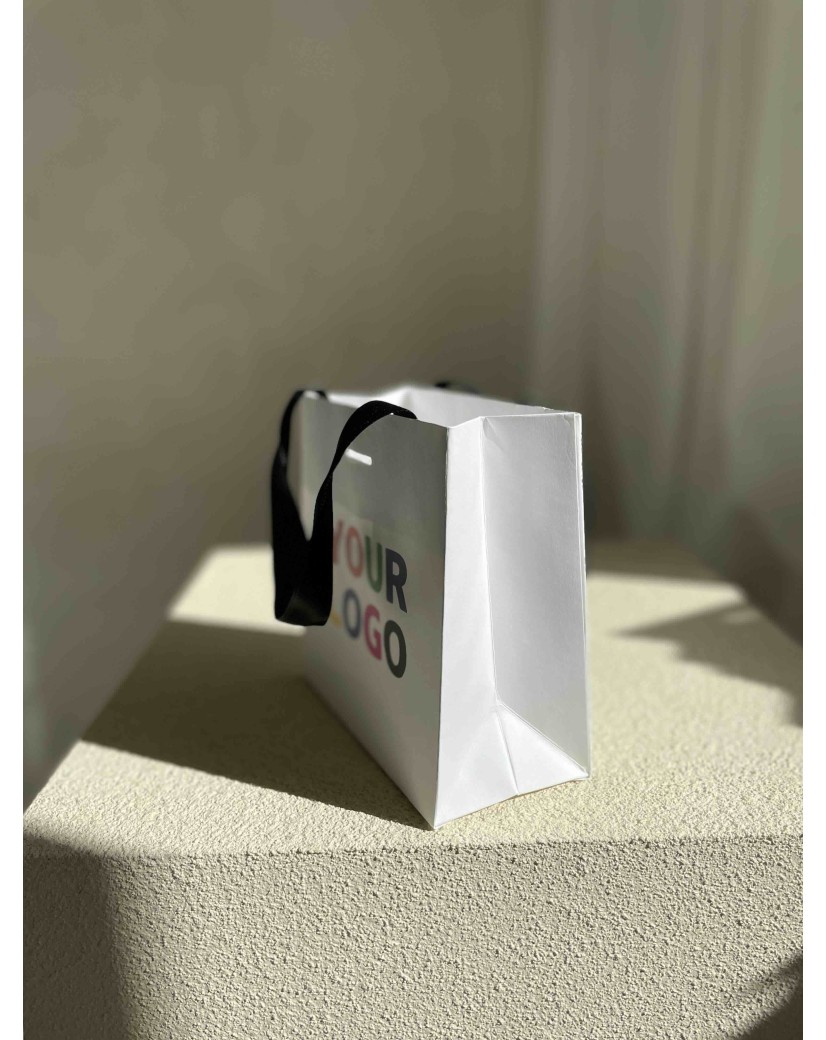 Sac papier Luxe Blanc Express - poignées noires - XS (16x8x16cm)