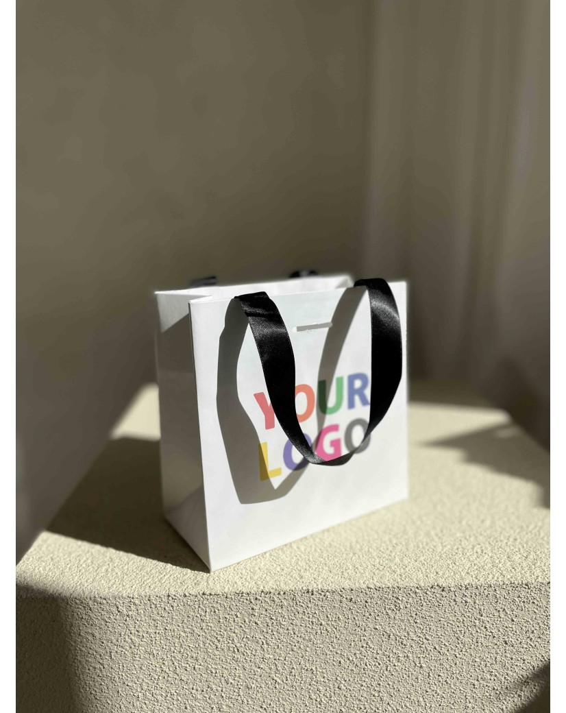 Sac papier Luxe Blanc Express - poignées noires - XS (16x8x16cm)