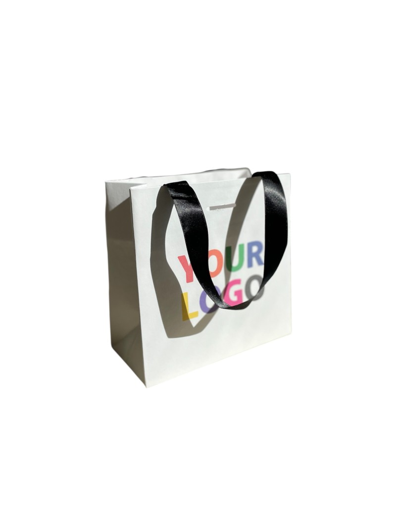 Sac papier Luxe Blanc Express - poignées noires - XS (16x8x16cm)
