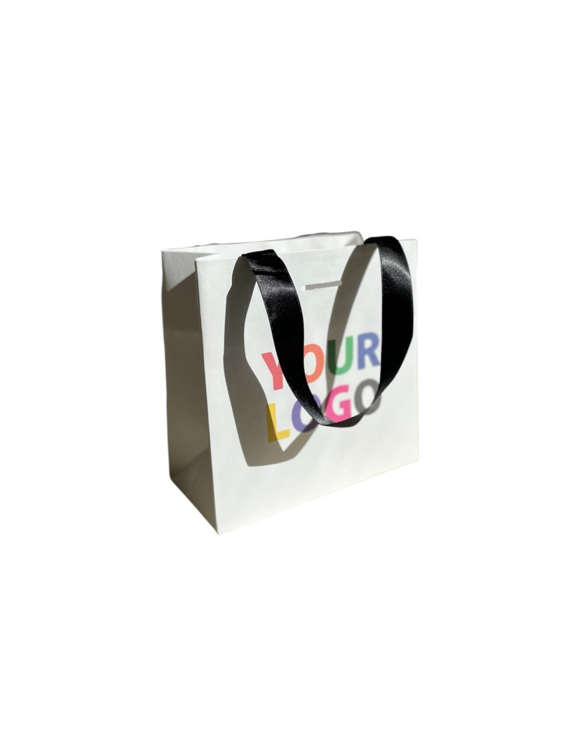 Sac papier Luxe Blanc Express - poignées noires - XS (16x8x16cm)