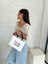 Luxe witte papieren tas - Handvat Zwart Lint - S (25x10x20CM)
