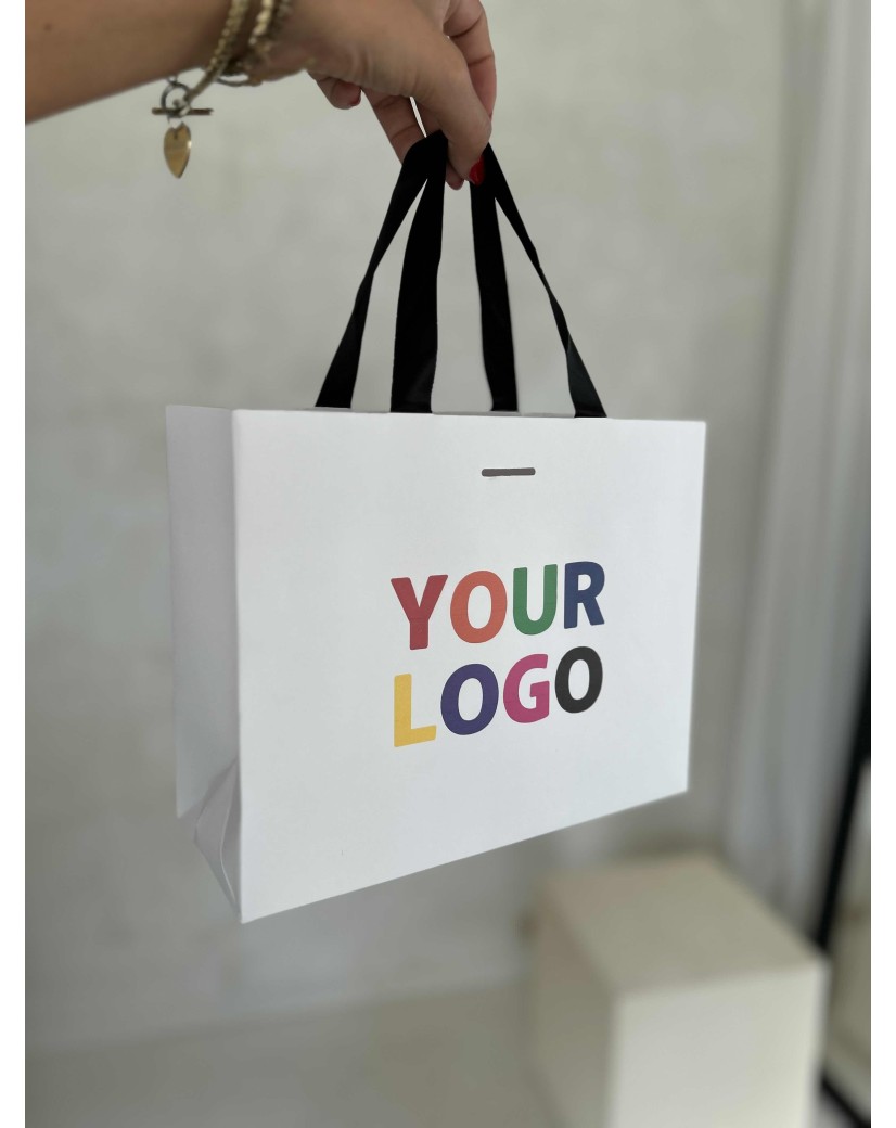 BOLSA DE PAPEL LUJO BLANCA – ASAS NEGRAS – S (25x10x20 cm)