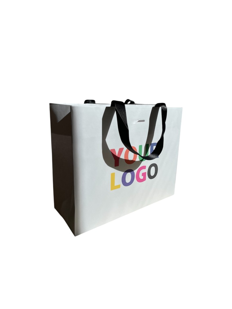 BOLSA DE PAPEL LUJO BLANCA – ASAS NEGRAS – S (25x10x20 cm)