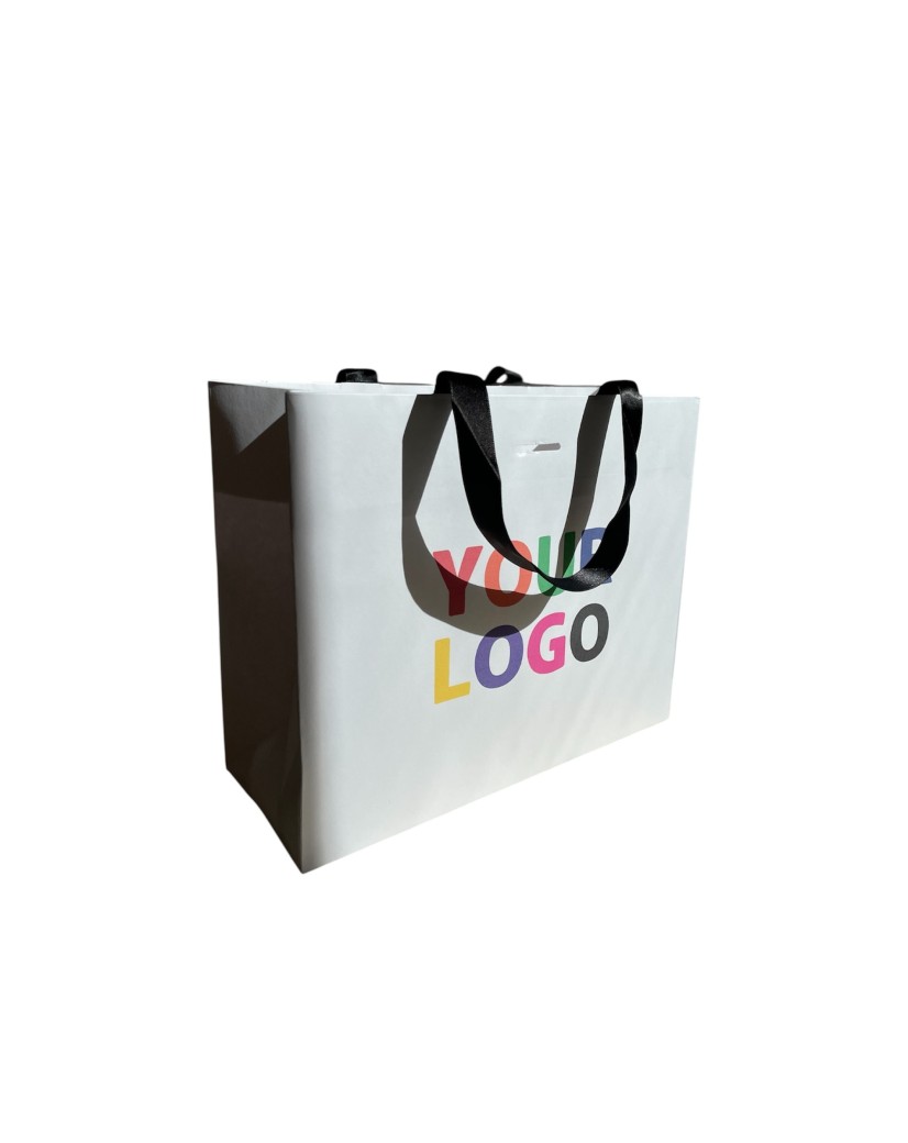 BOLSA DE PAPEL LUJO BLANCA – ASAS NEGRAS – S (25x10x20 cm)