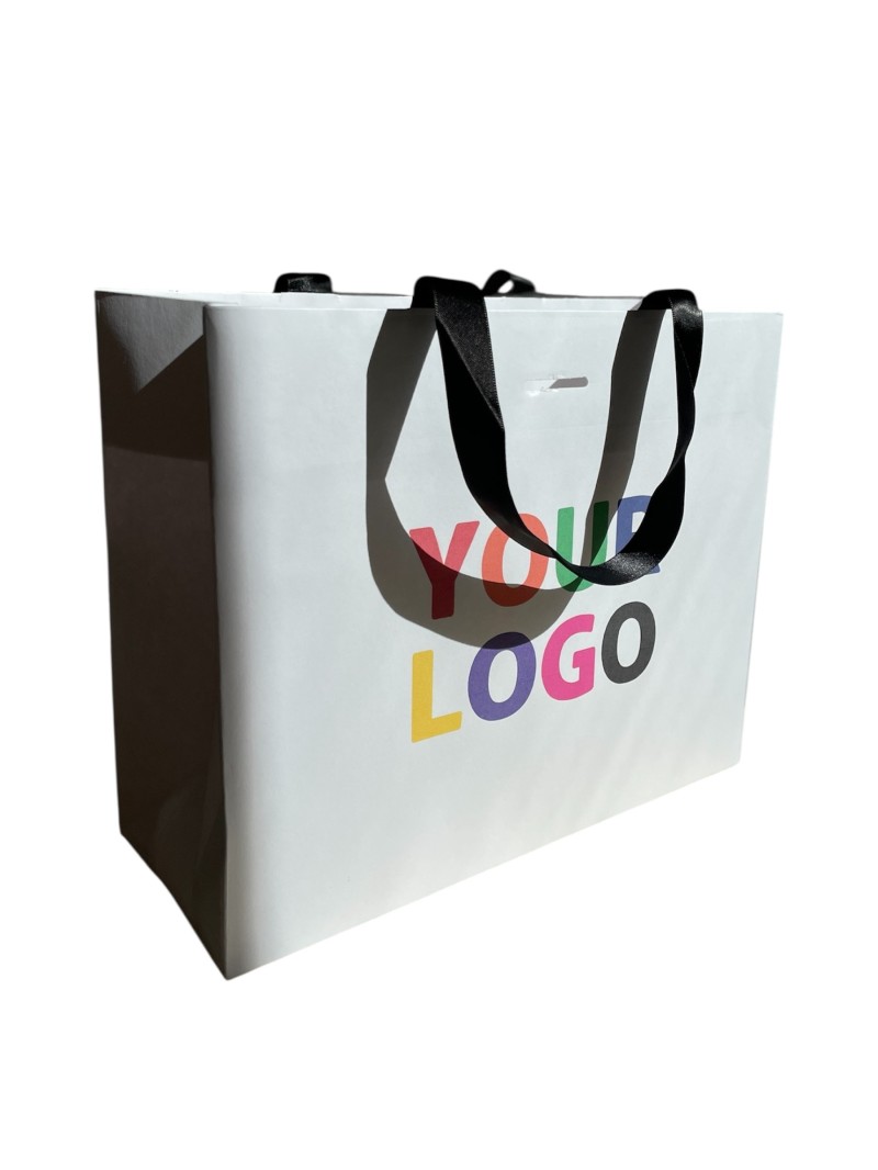 LUXUSPAPIERTASCHE WEISS – SCHWARZE HENKEL – L (45x14x35 cm)