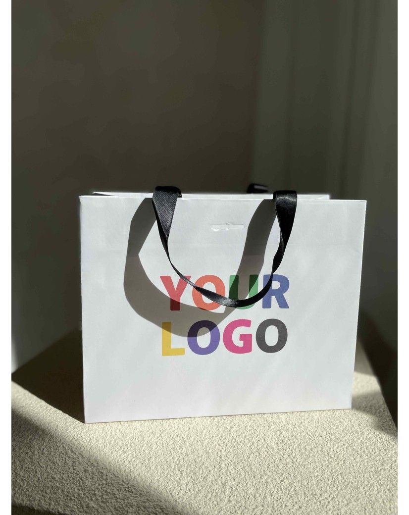 BOLSA DE PAPEL LUJO BLANCA – ASAS NEGRAS – S (25x10x20 cm)