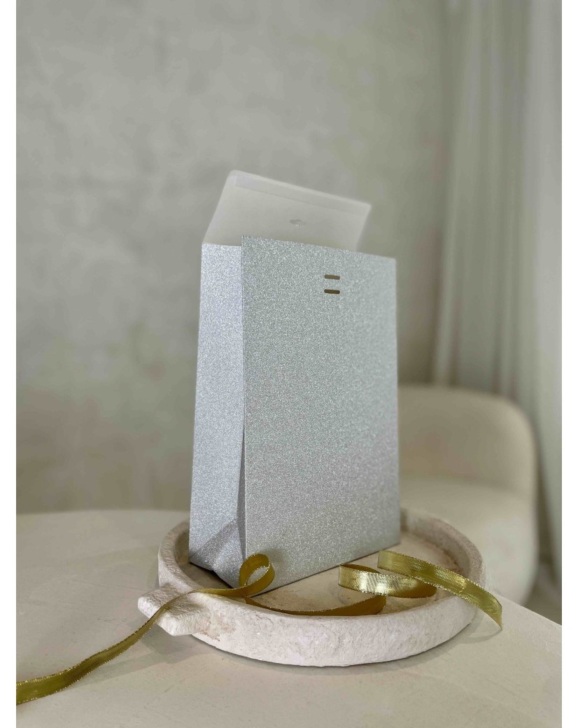PRESTIGE-TASCHE SILBER GLITZER – M (20x10x30 cm)