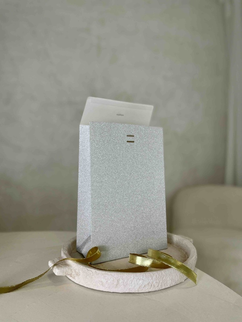 PRESTIGE-TASCHE SILBER GLITZER – M (20x10x30 cm)