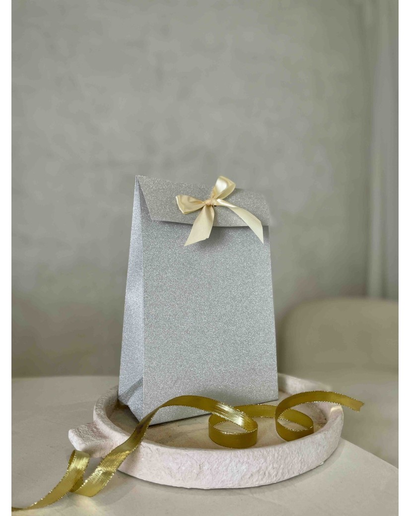 BOLSA PRESTIGE PLATEADA CON BRILLOS – M (20x10x30 cm)