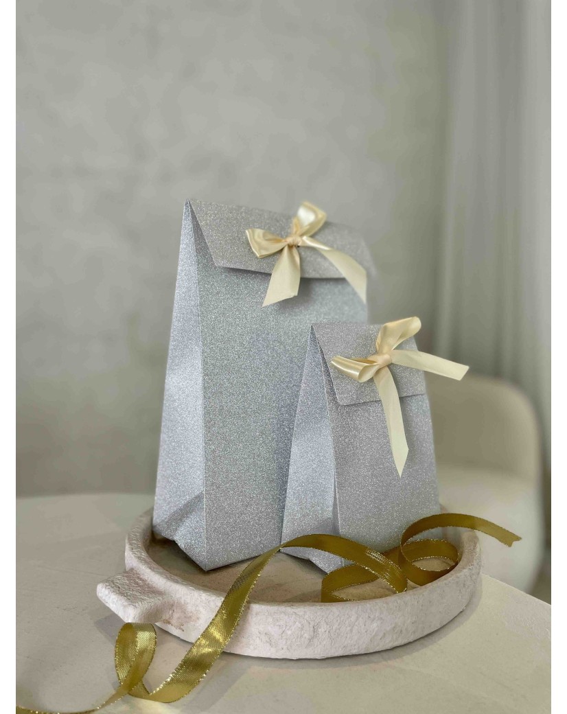PRESTIGE-TASCHE SILBER GLITZER – M (20x10x30 cm)