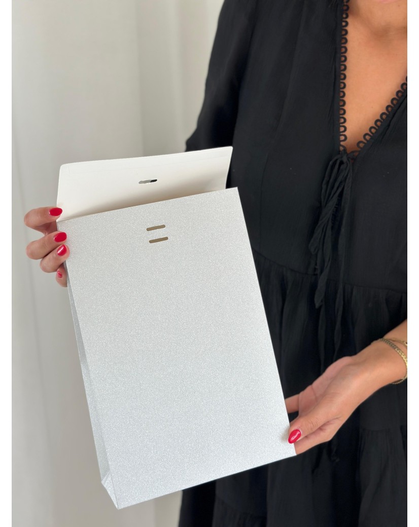 PRESTIGE-TASCHE SILBER GLITZER – M (20x10x30 cm)