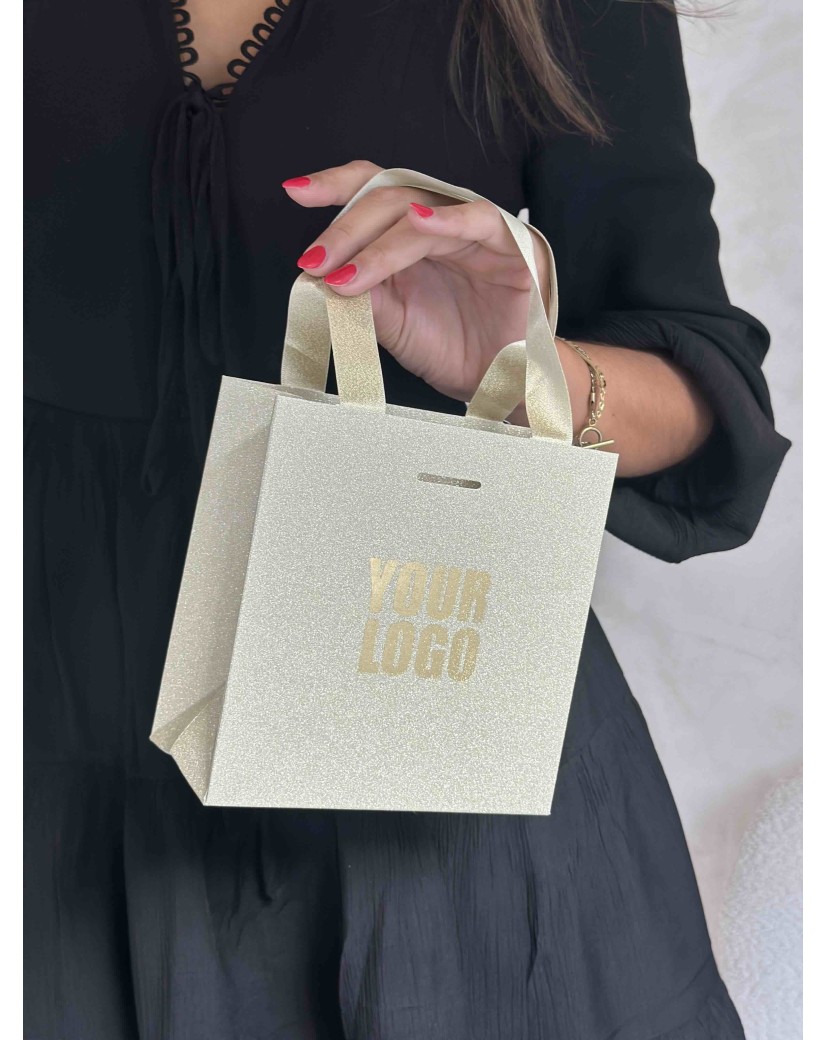 LUXURY PAPER BAG GOLD GLITTER – XS (16x8x16 cm)