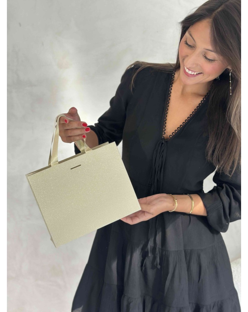 LUXUSPAPIERTASCHE GOLD GLITZER – S (25x10x20 cm)