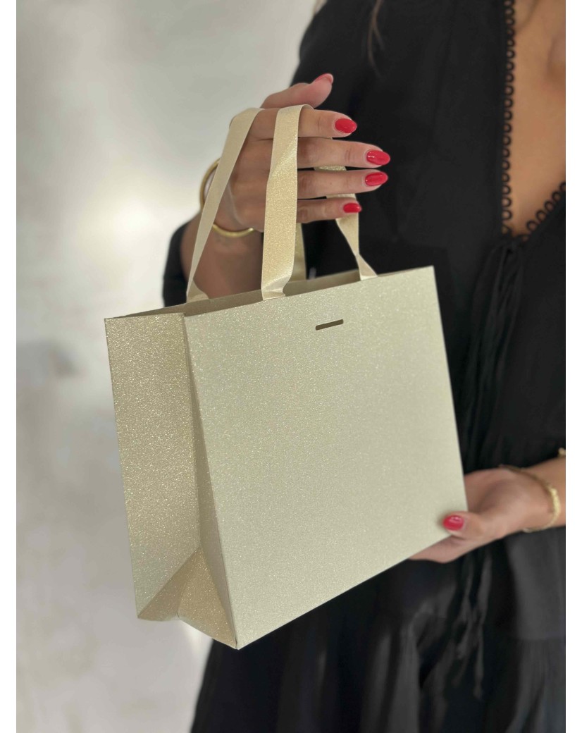 LUXURY PAPER BAG GOLD GLITTER – S (25x10x20 cm)
