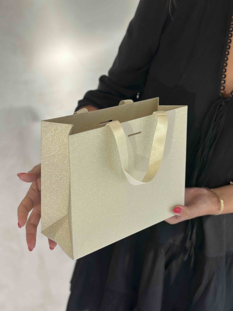 LUXUSPAPIERTASCHE GOLD GLITZER – S (25x10x20 cm)
