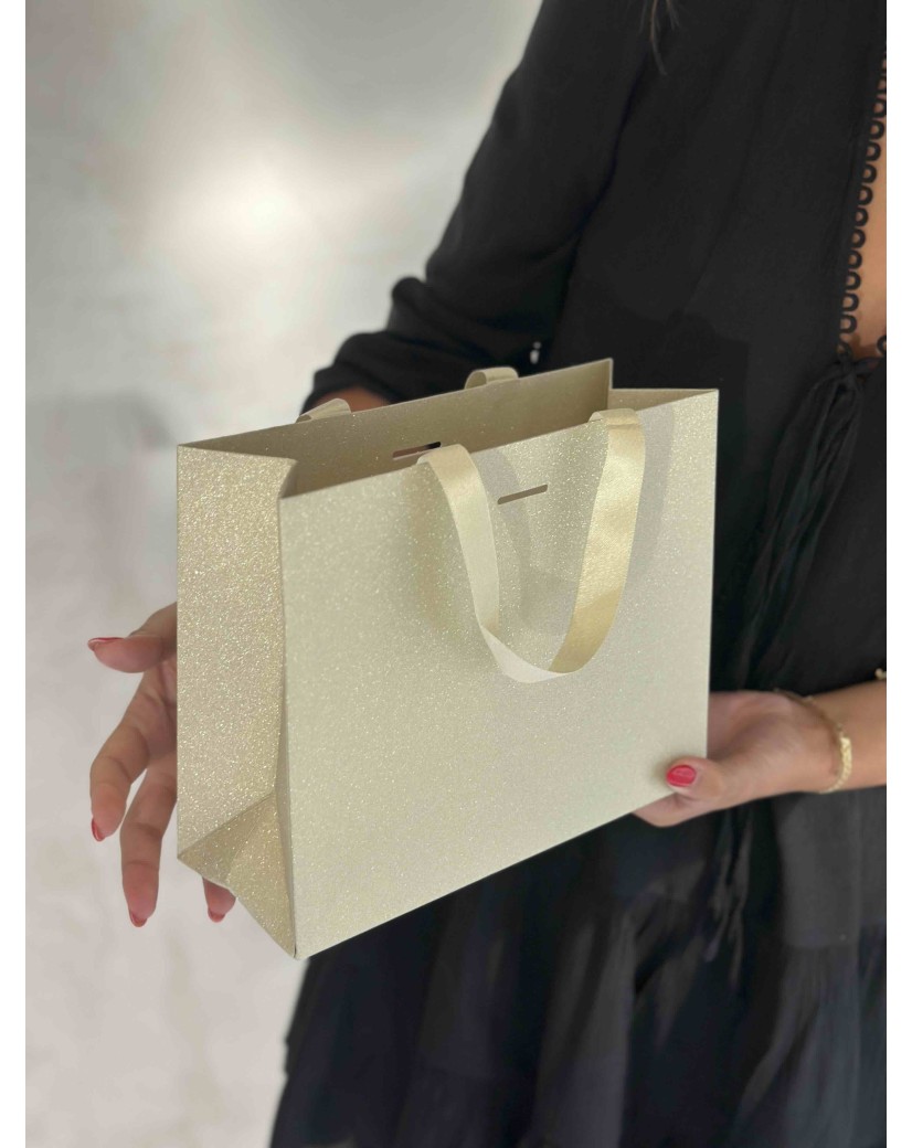 LUXURY PAPER BAG GOLD GLITTER – S (25x10x20 cm)