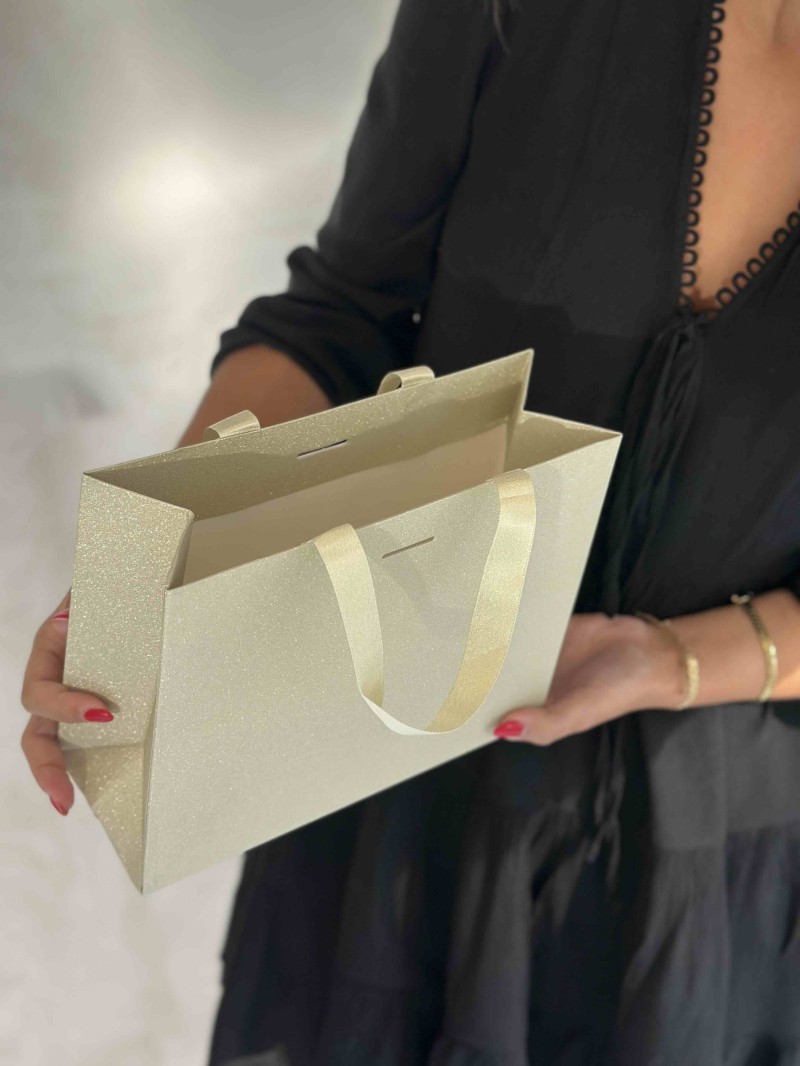 Sac papier Luxe Gold pailleté Express - S (25x10x20cm)