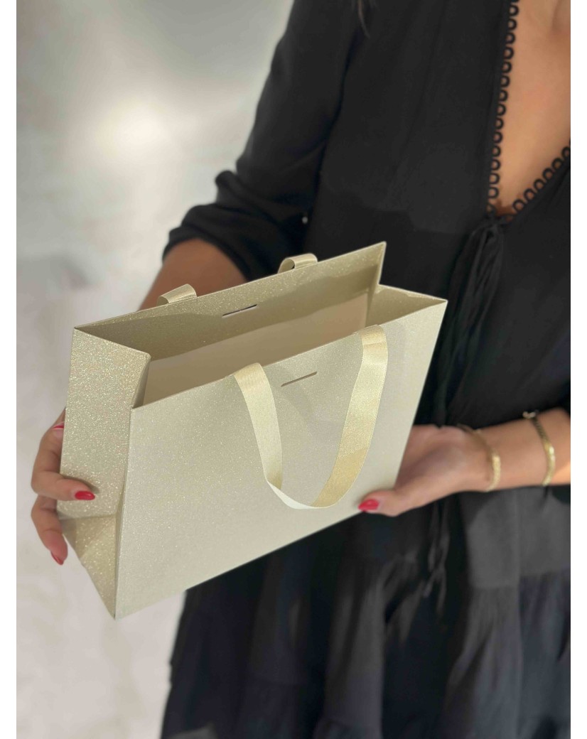 Sac papier Luxe Gold pailleté Express - S (25x10x20cm)