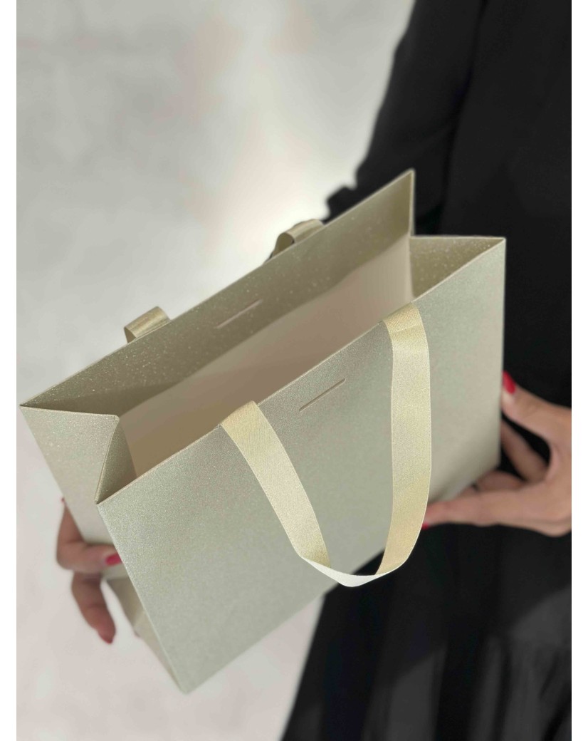 LUXURY PAPER BAG GOLD GLITTER – S (25x10x20 cm)
