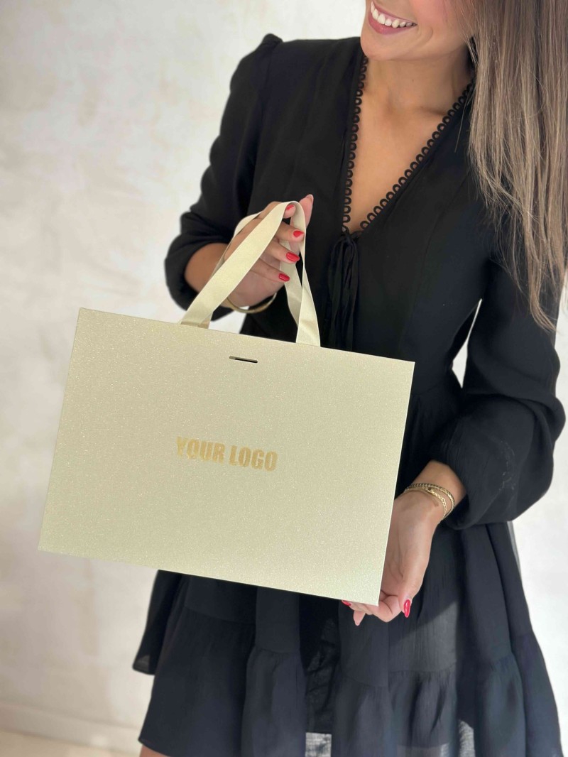 LUXURY PAPER BAG GOLD GLITTER – M (35x12x25 cm)