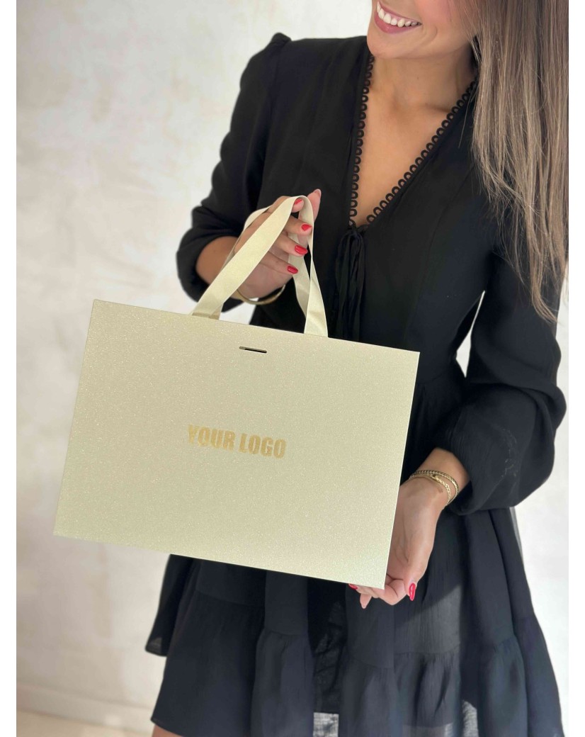 LUXURY PAPER BAG GOLD GLITTER – M (35x12x25 cm)