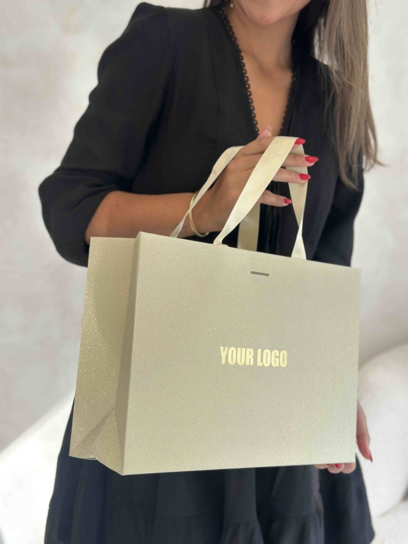 LUXURY PAPER BAG GOLD GLITTER – M (35x12x25 cm)