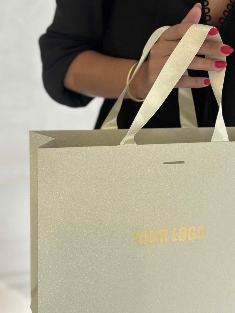 LUXURY PAPER BAG GOLD GLITTER – M (35x12x25 cm)