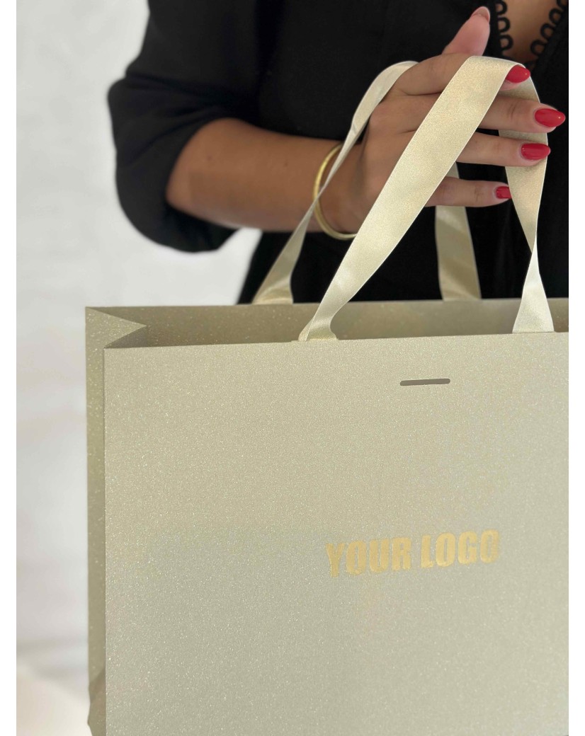 LUXUSPAPIERTASCHE GOLD GLITZER – M (35x12x25 cm)