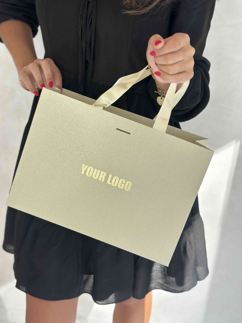 LUXURY PAPER BAG GOLD GLITTER – M (35x12x25 cm)