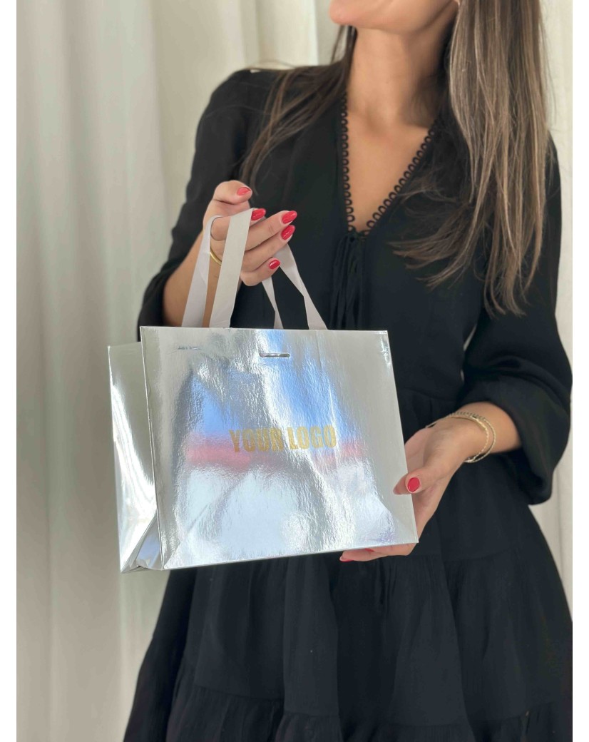 LUXUSPAPIERTASCHE SILBER SPIEGEL – S (25x10x20 cm)