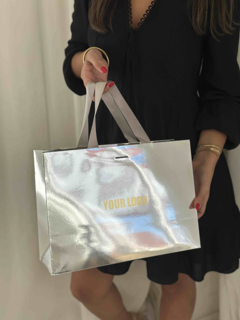LUXUSPAPIERTASCHE SILBER SPIEGEL – M (35x12x25 cm)