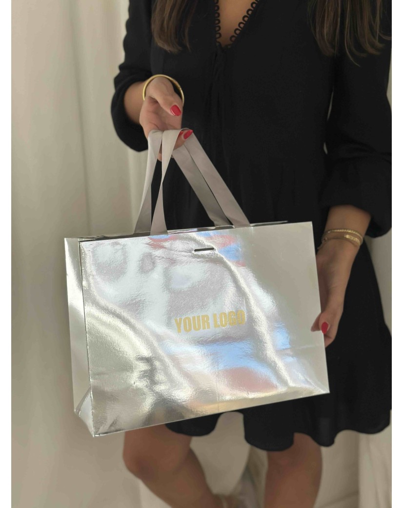 LUXUSPAPIERTASCHE SILBER SPIEGEL – M (35x12x25 cm)