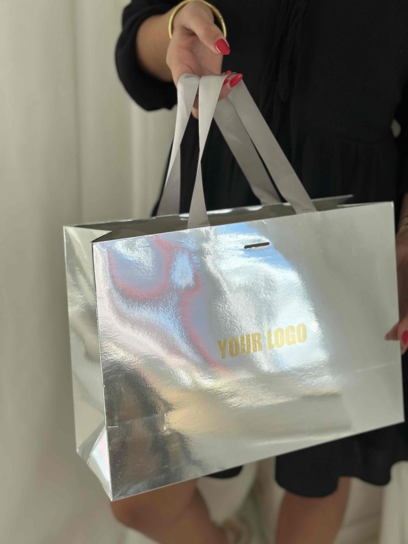LUXUSPAPIERTASCHE SILBER SPIEGEL – M (35x12x25 cm)