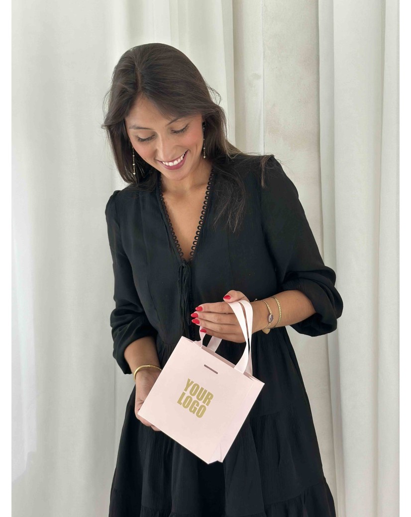 LUXURY PAPER BAG PINK – PINK HANDLES – XS (16x8x16 cm)