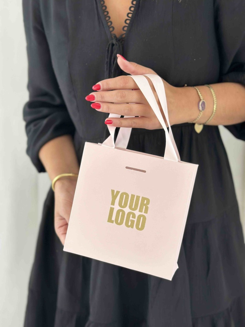 LUXURY PAPER BAG PINK – PINK HANDLES – XS (16x8x16 cm)