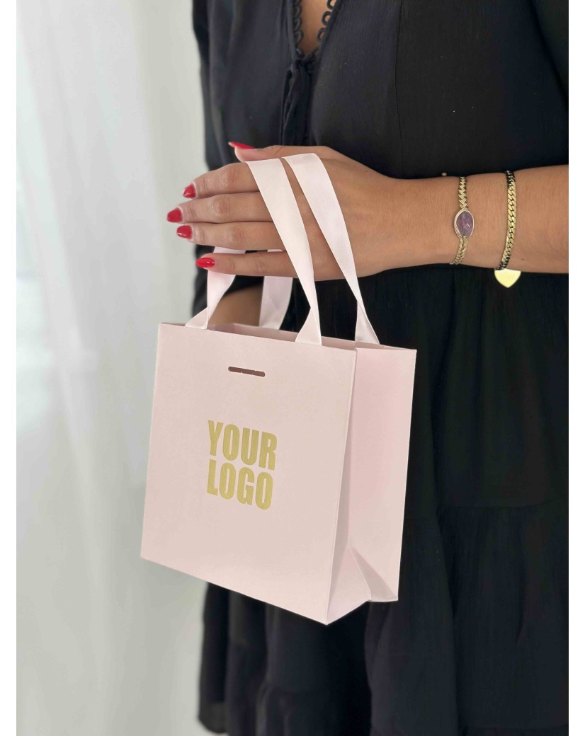 LUXURY PAPER BAG PINK – PINK HANDLES – XS (16x8x16 cm)