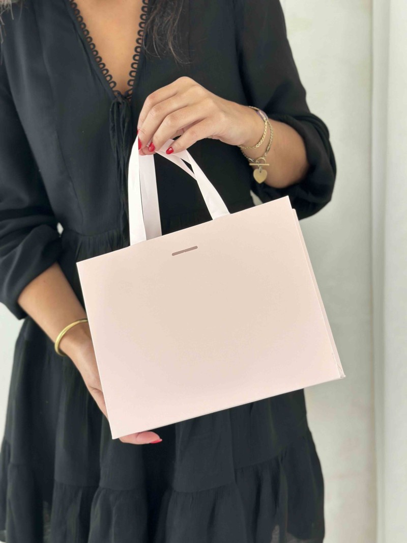 Sac papier Luxe Rose Express- poignées roses - S (25x10x20cm)