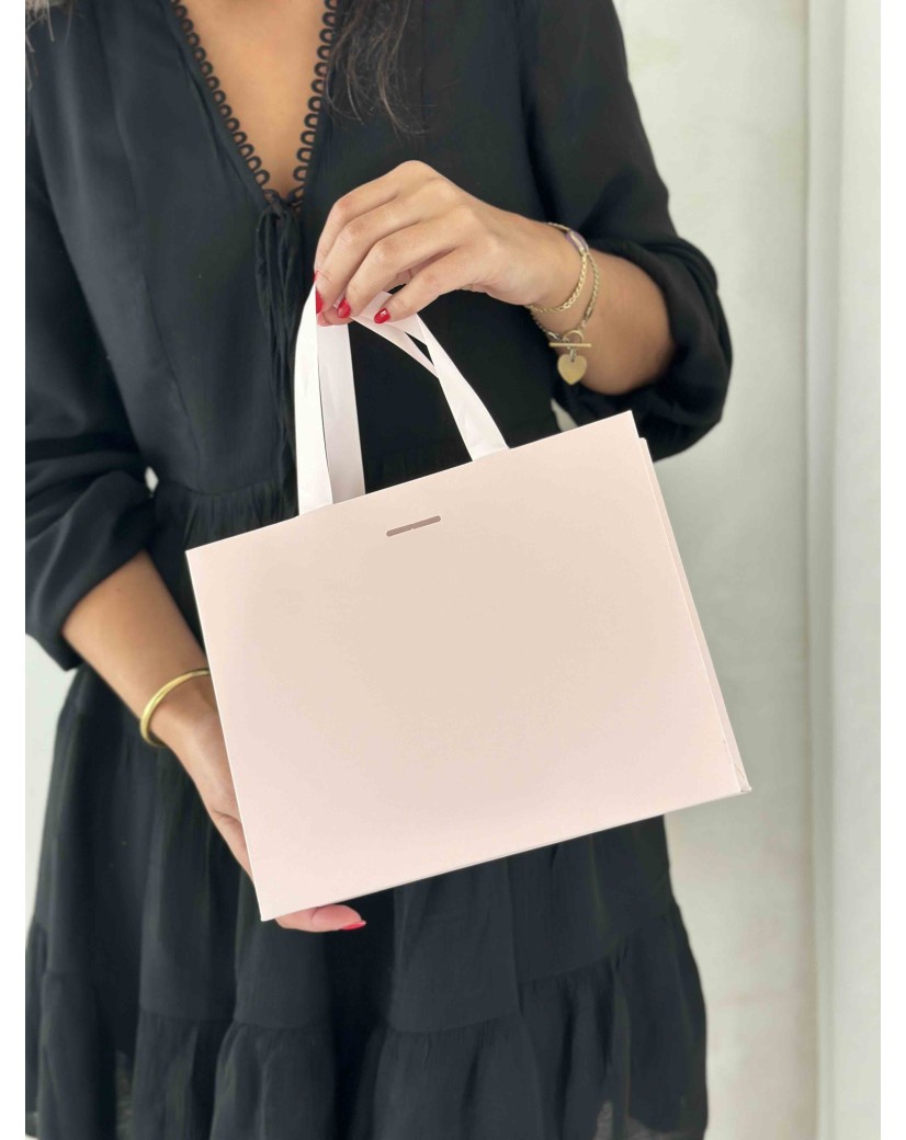BOLSA DE PAPEL LUJO ROSA – ASAS ROSAS – S (25x10x20 cm)