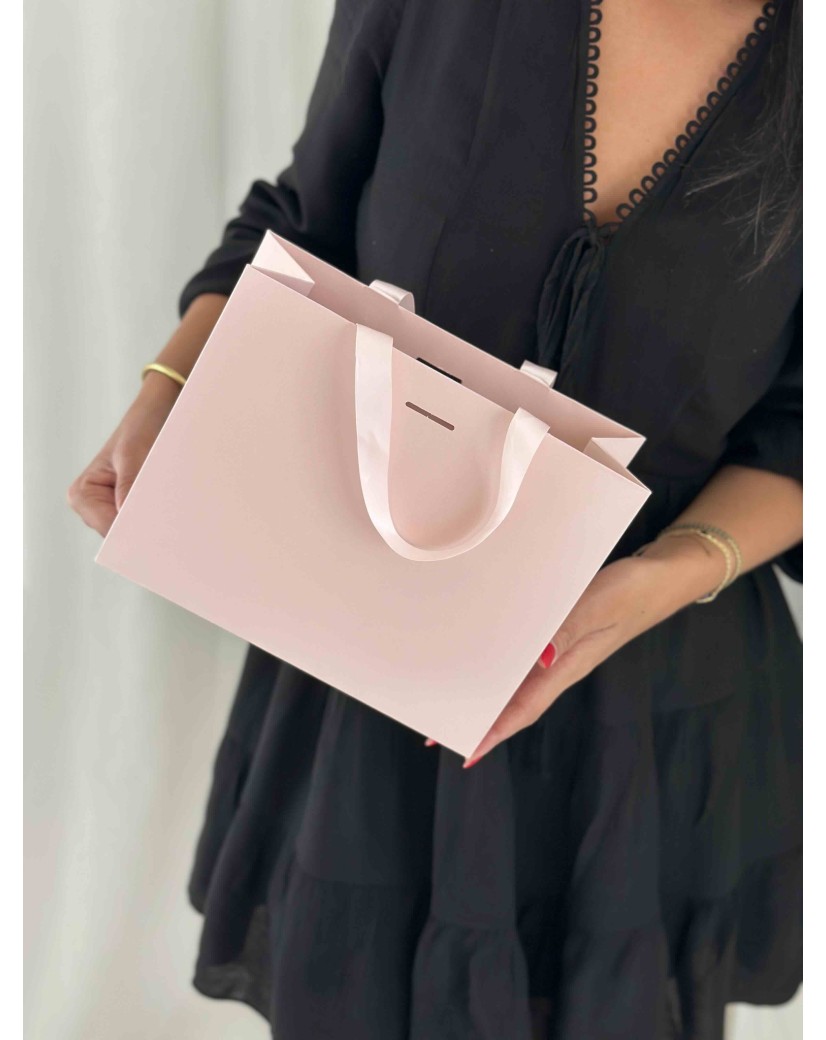 Sac papier Luxe Rose Express- poignées roses - S (25x10x20cm)