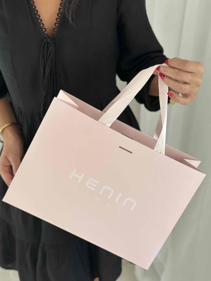 LUXURY PAPER BAG PINK – PINK HANDLES – M (35x12x25 cm)