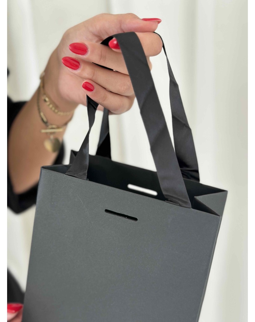 Sac papier Luxe Noir Express - poignées noires - XS (16x8x16cm)