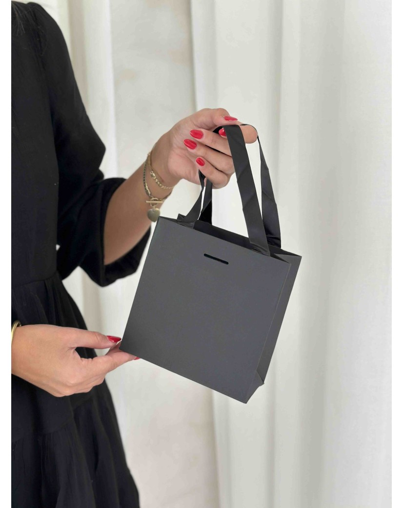 Sac papier Luxe Noir Express - poignées noires - XS (16x8x16cm)